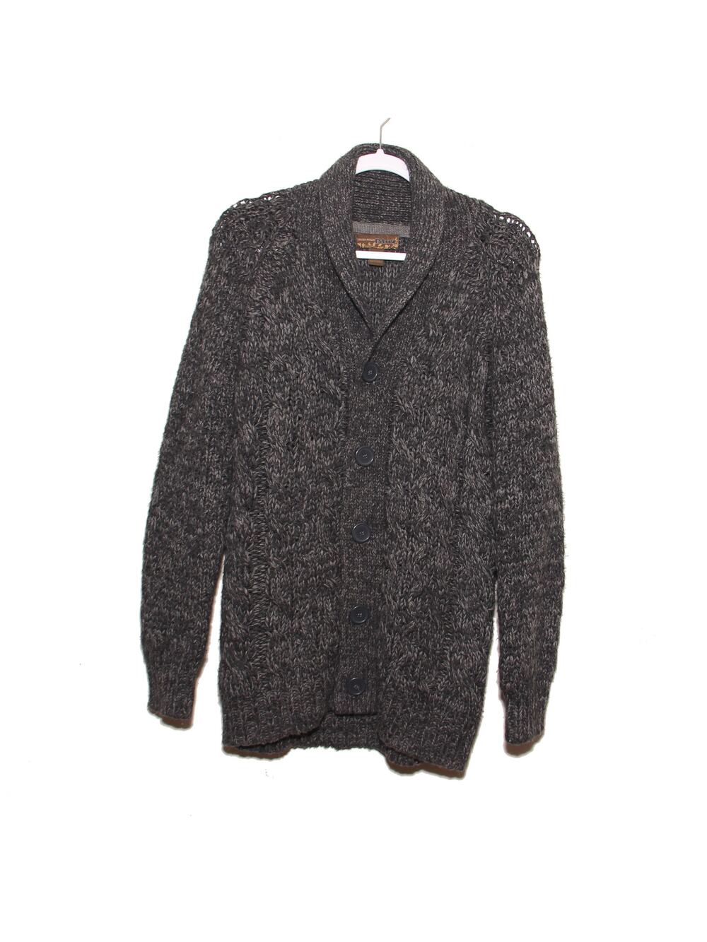 Pronto Uomo Fisherman's Grandpa Cardigan Sweater Size Small Chunky Cable Knit